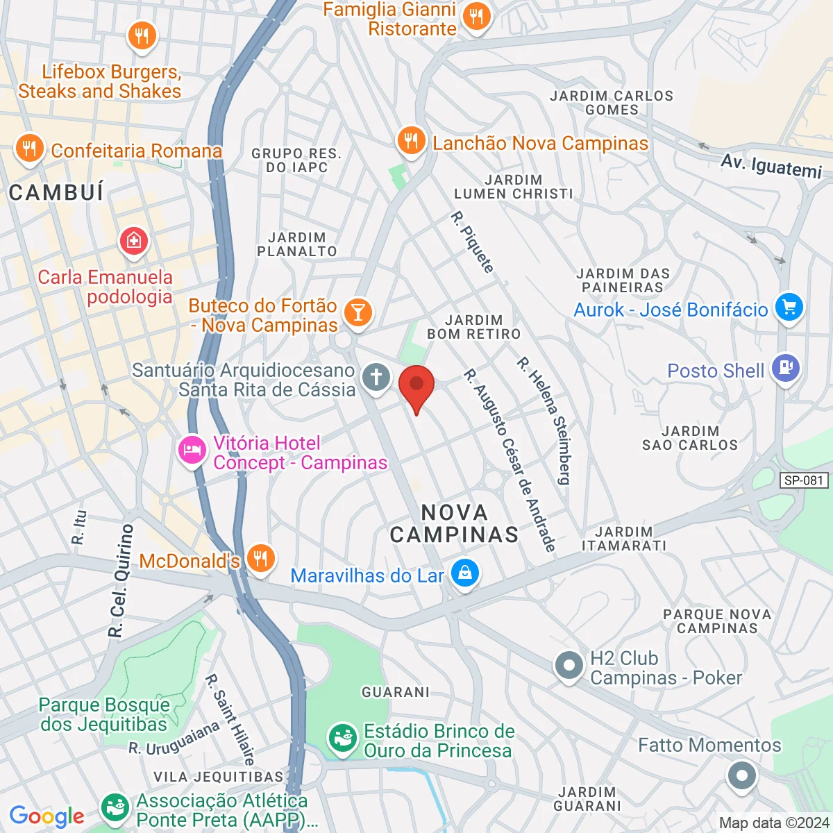 Localização da clínica — Rua Viscondessa de Campinas, 45, Nova Campinas, Campinas - SP
